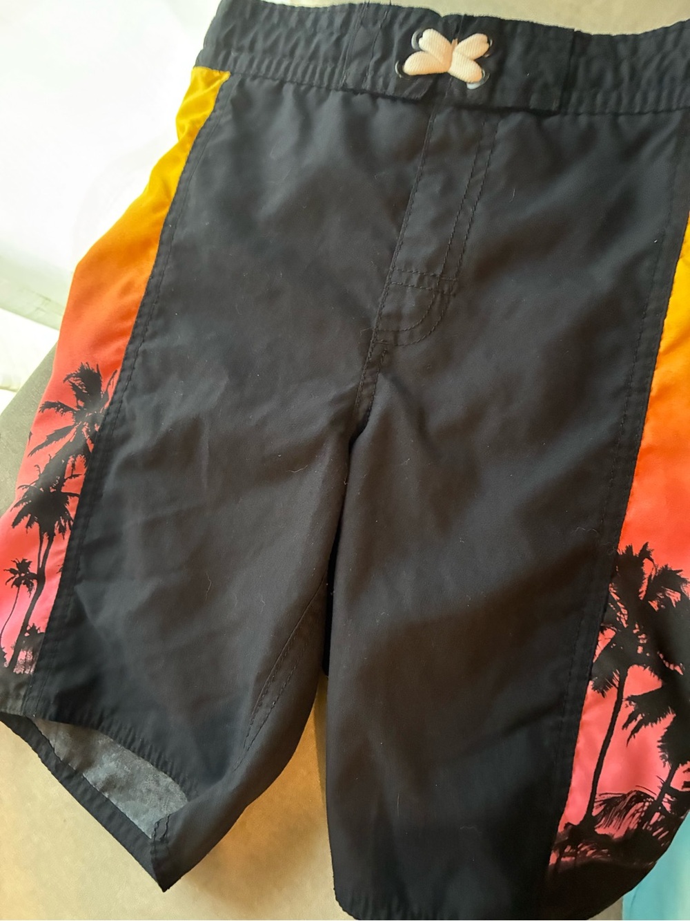 Old Navy Black Swim Trunks with Sunset Side Panels